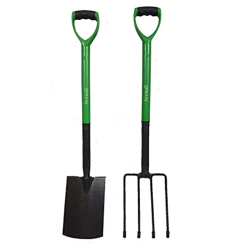 2 Pieces Carbon Steel Heat Treated Gardening Tool Set Fork and Spade Builder Equipment Tool Garden Assocceries Complete Heavy Duty Set